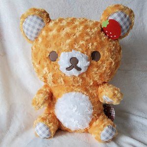 Rilakkuma - Paris Strawberry Rose Fur Checkered Pattern XL Plush - Rilakkuma